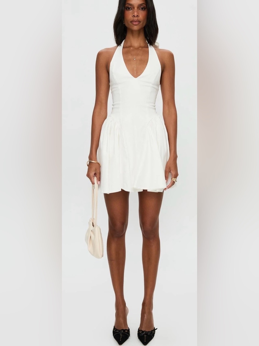 Princess Polly Karissa halter  White Mini Skirt with Gathered Sides